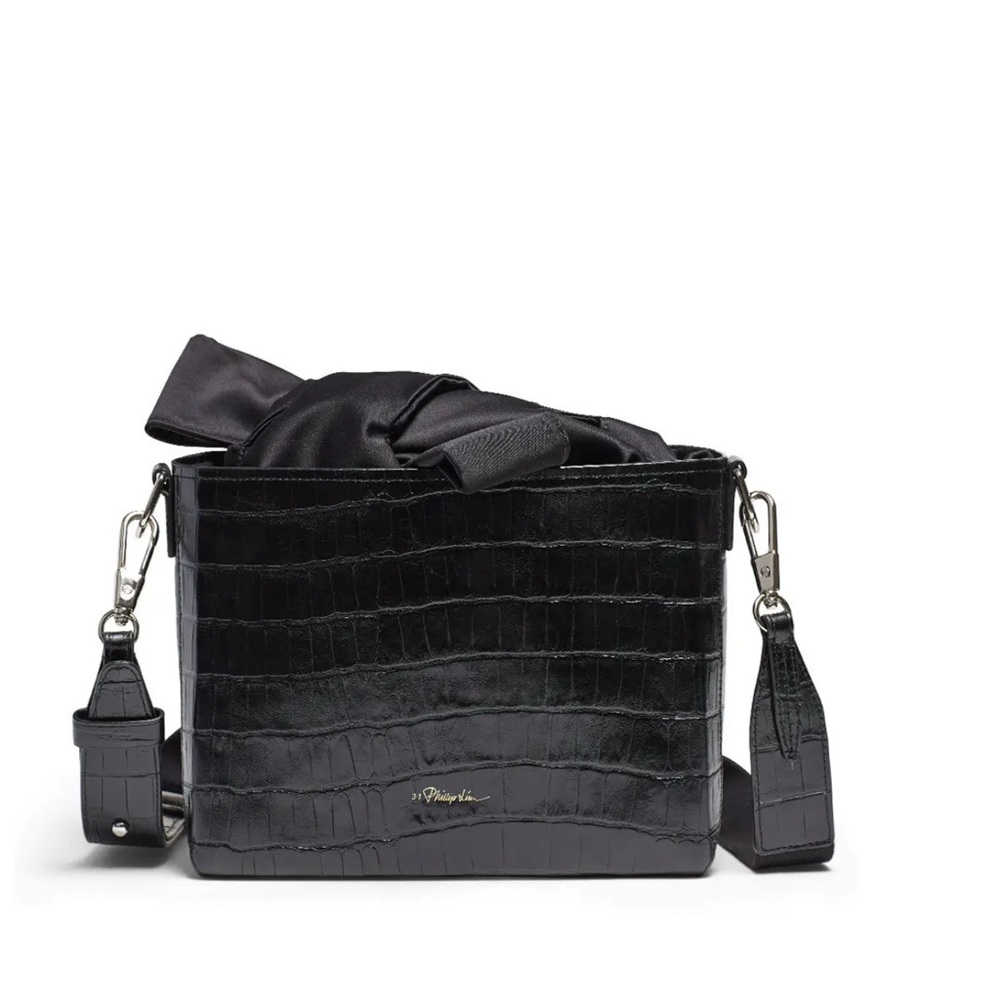 3.1 PHILLIP LIM Black Leather Croc Embossed Crossbody Bag